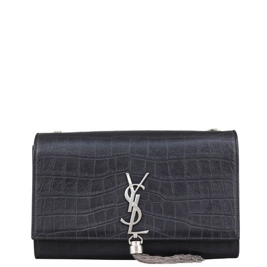 Saint Laurent Kate Tassel Chain Bag Medium Croc-Embossed