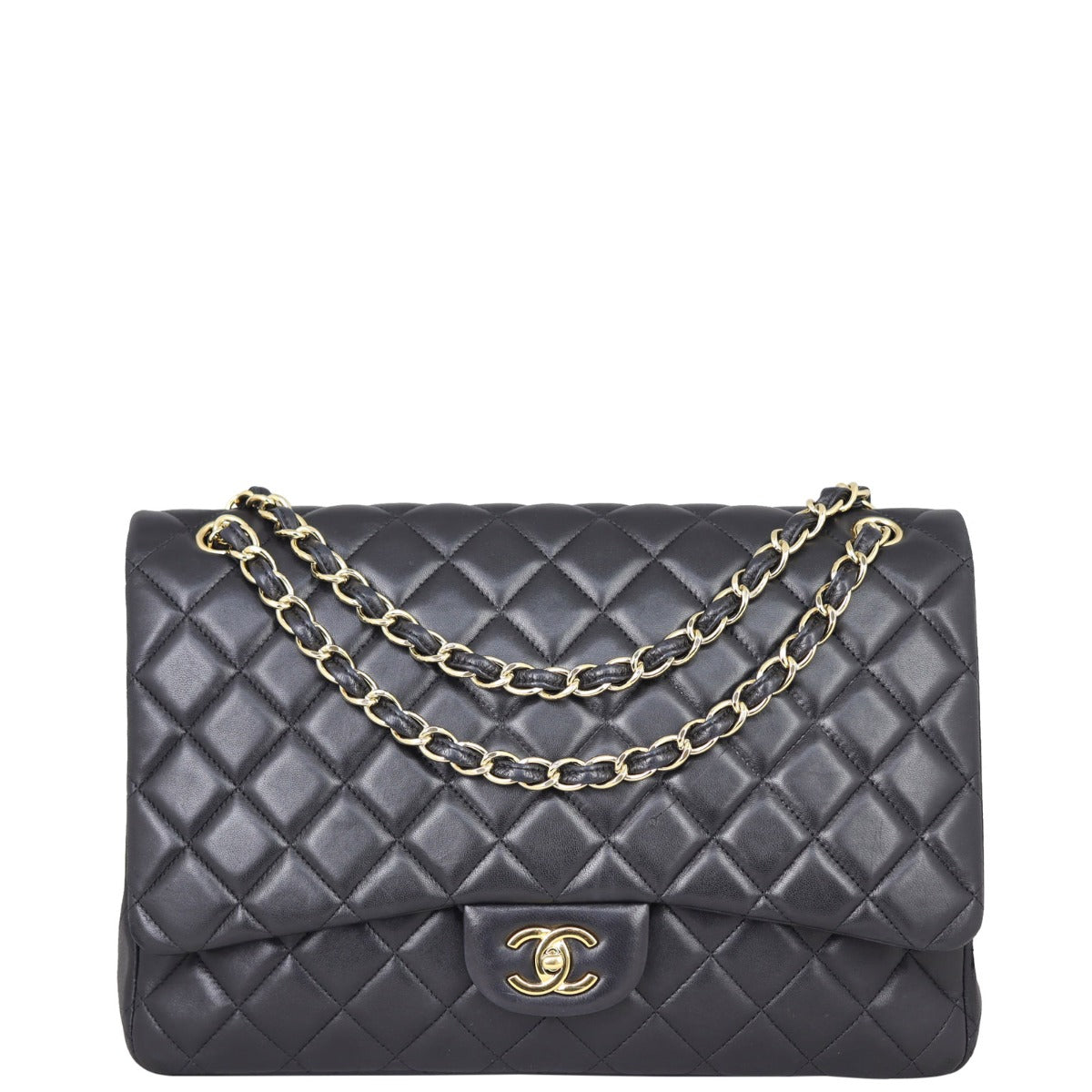 Chanel Classic Single Flap Maxi Lambskin | Black Gold Hardware