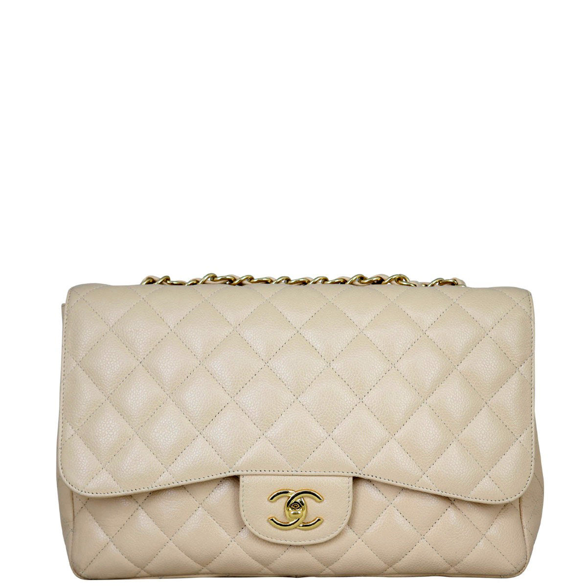 Chanel Classic Single Flap Jumbo | Beige Caviar