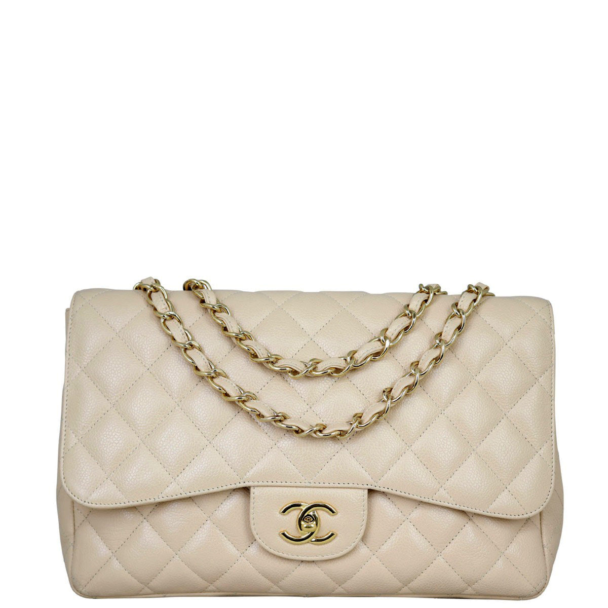 Chanel Classic Single Flap Jumbo | Beige Caviar
