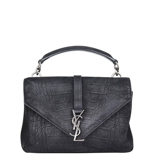 Saint Laurent College Medium Croc-Embossed Nubuck