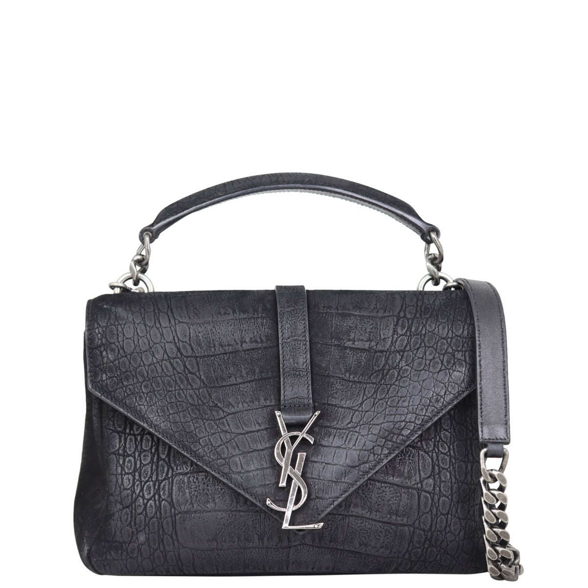 Saint Laurent College Medium Croc-Embossed Nubuck