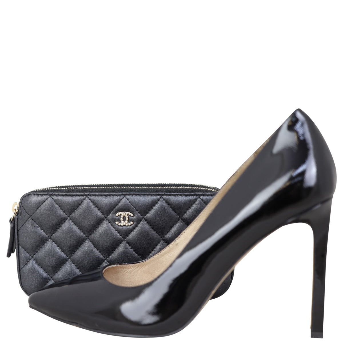 Chanel CC Double Zip Clutch with Pearl Chain