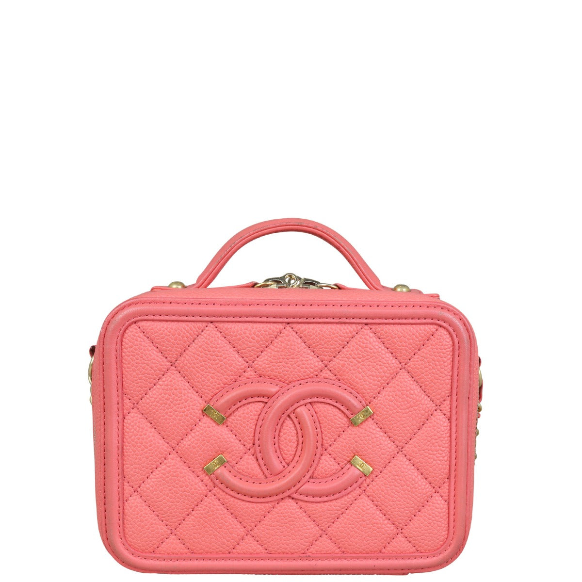 Chanel CC Filigree Vanity Case Small |  Bright Coral