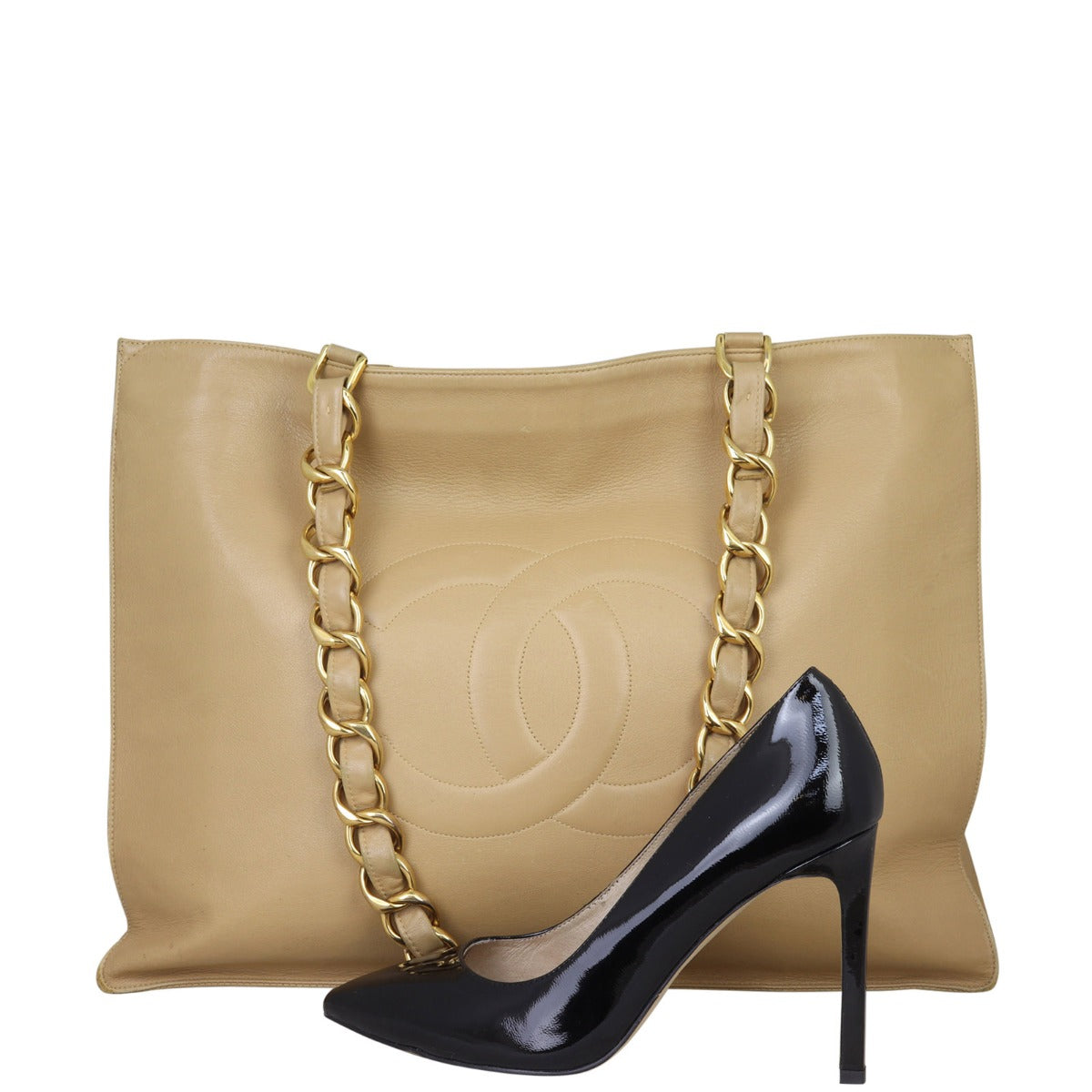 Chanel Vintage CC Jumbo XL Chain Shoulder Bag | Beige
