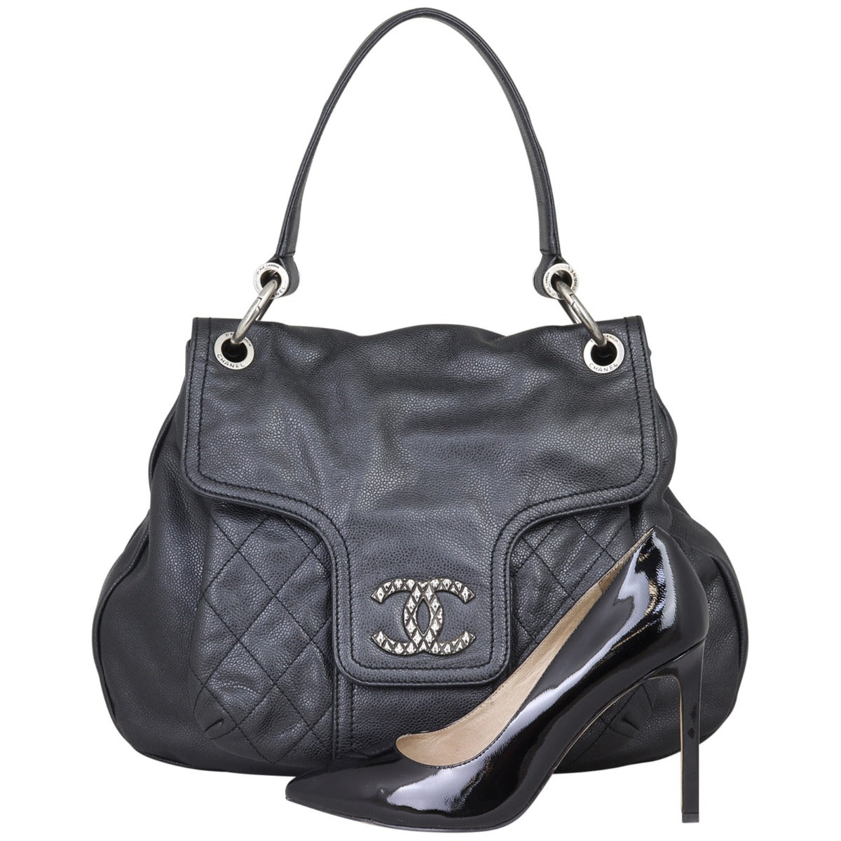 Chanel Glazed Caviar Flap Hobo Bag
