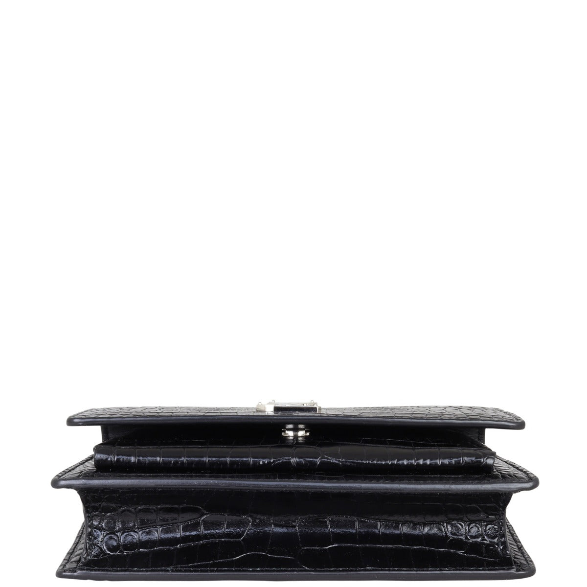 Saint Laurent Sunset Chain Wallet Croc Embossed
