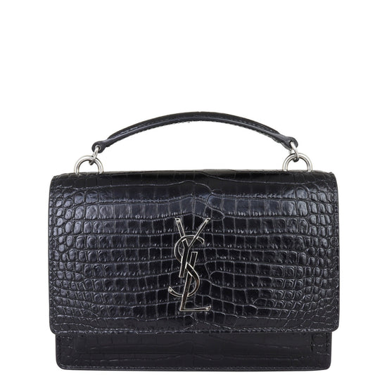 Saint Laurent Sunset Chain Wallet Croc Embossed