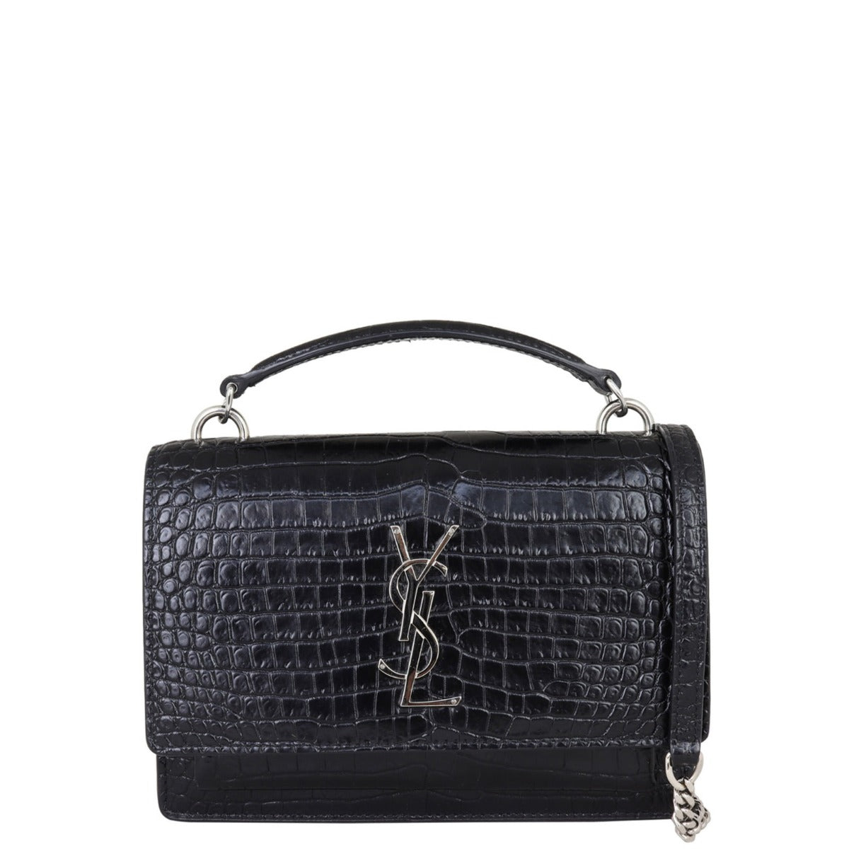 Saint Laurent Sunset Chain Wallet Croc Embossed