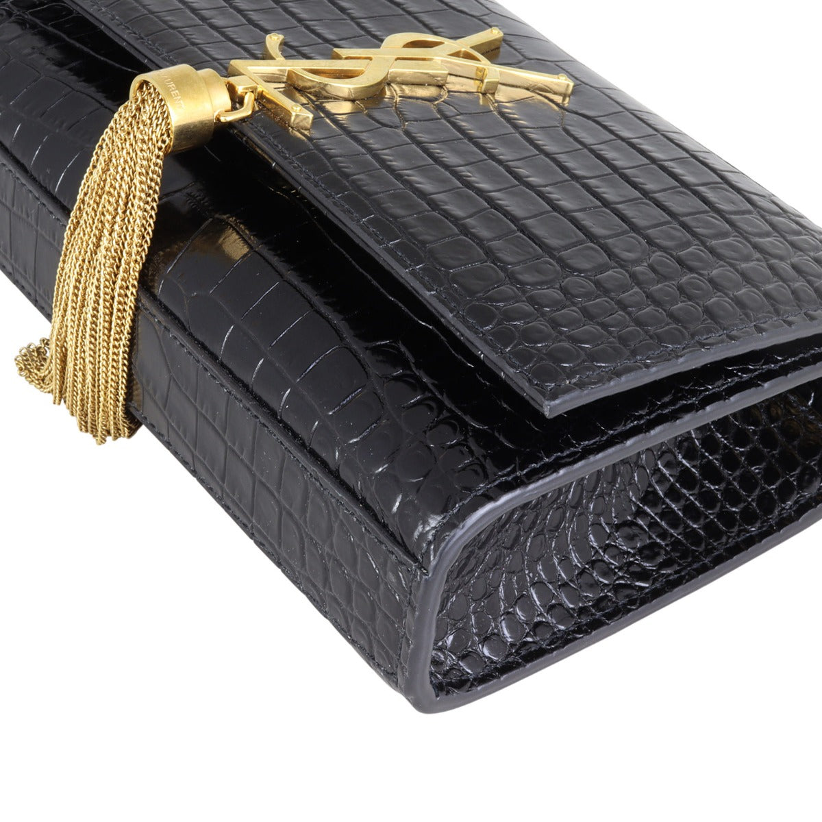 Saint Laurent Kate Tassel Chain Bag Small Croc Embossed