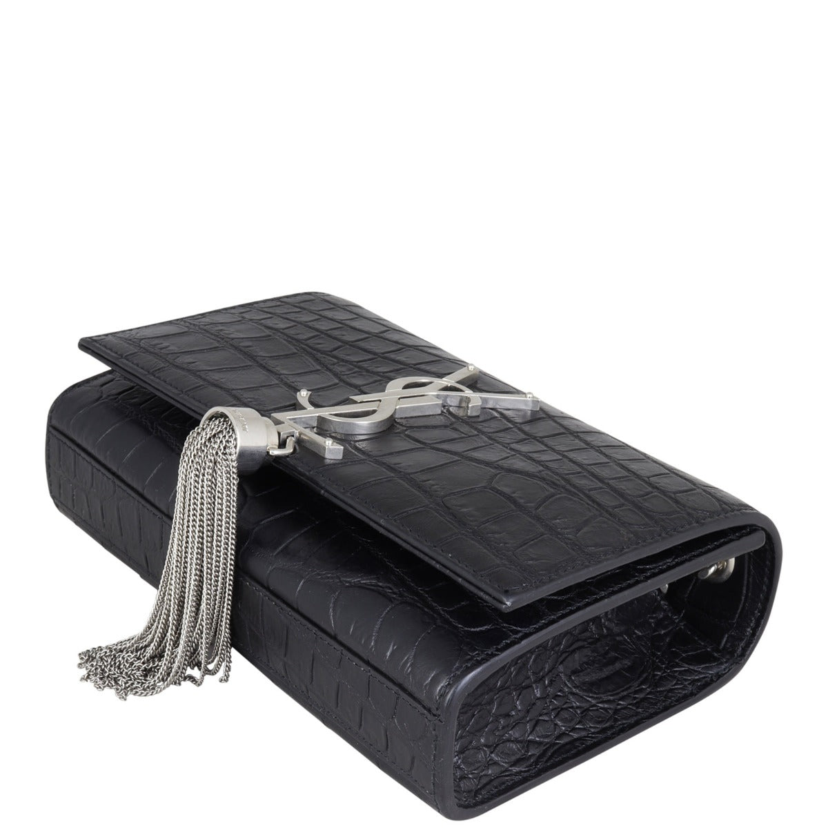 Saint Laurent Kate Tassel Chain Bag Small Croc-Embossed