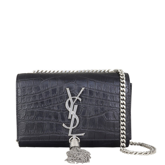 Saint Laurent Kate Tassel Chain Bag Small Croc-Embossed