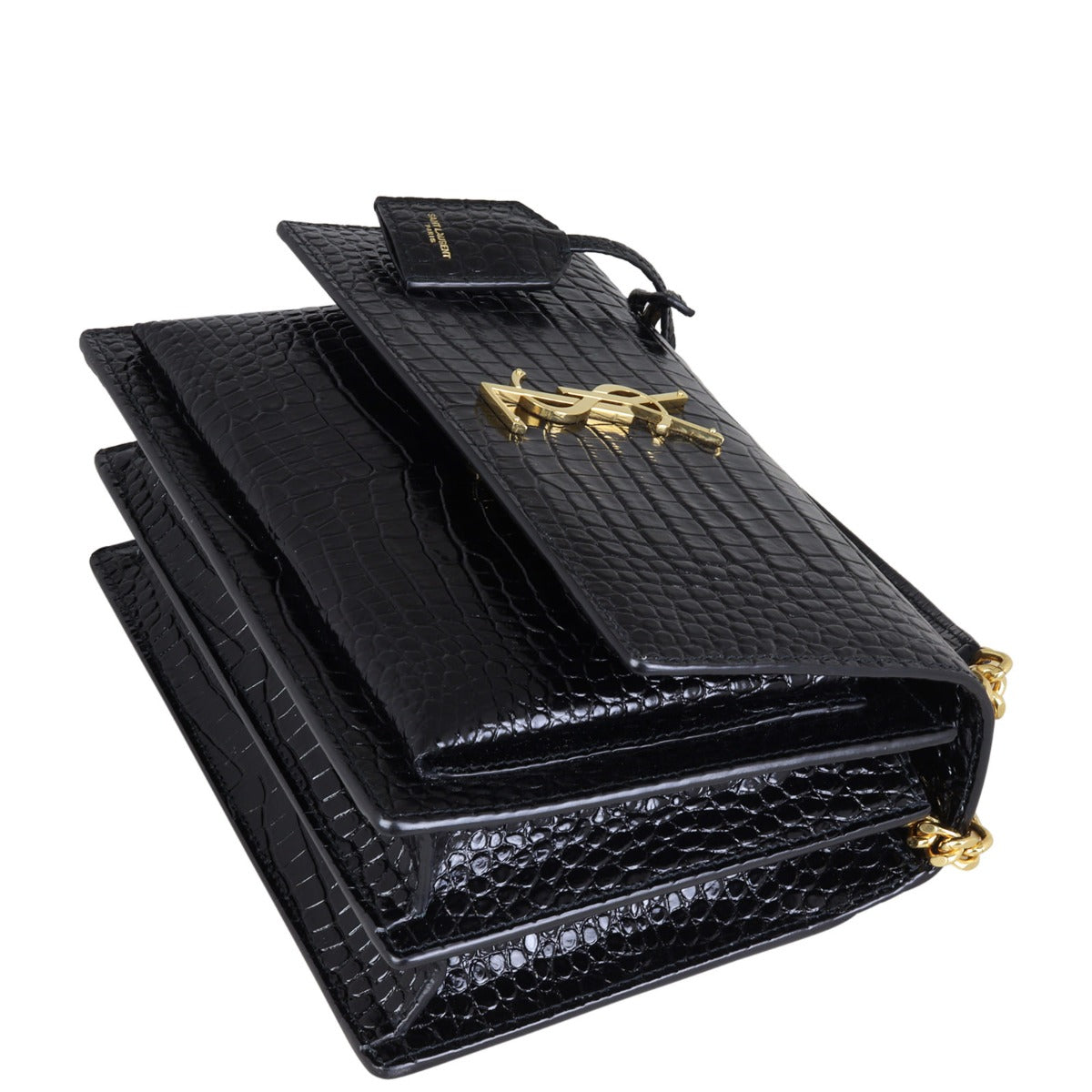 Saint Laurent Sunset Medium Croc-Embossed