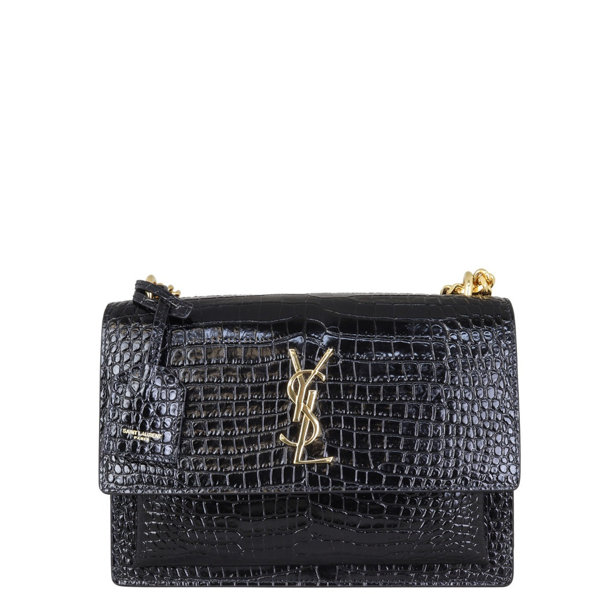 Saint Laurent Sunset Medium Croc-Embossed