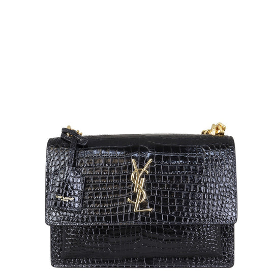 Saint Laurent Sunset Medium Croc-Embossed