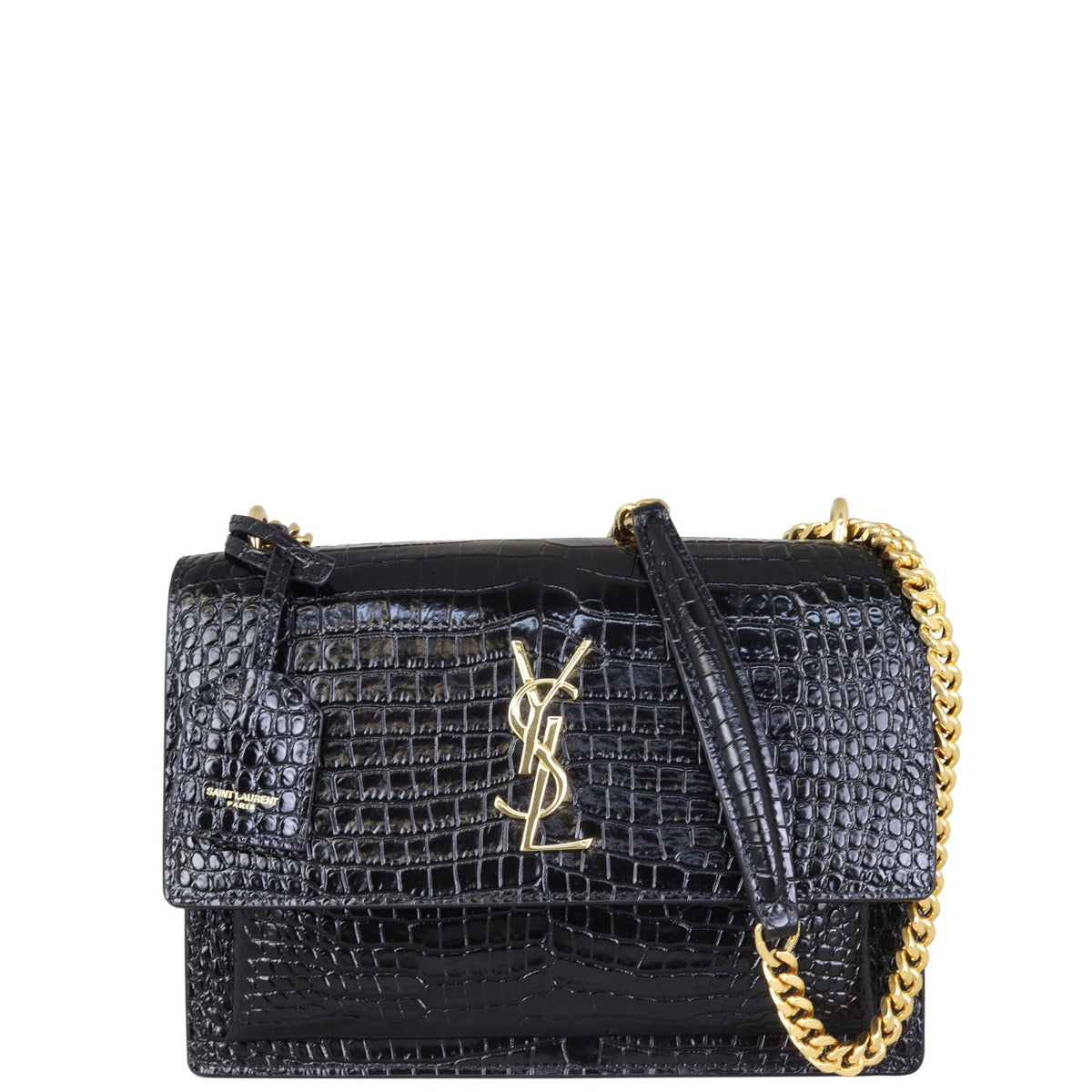 Saint Laurent Sunset Medium Croc-Embossed