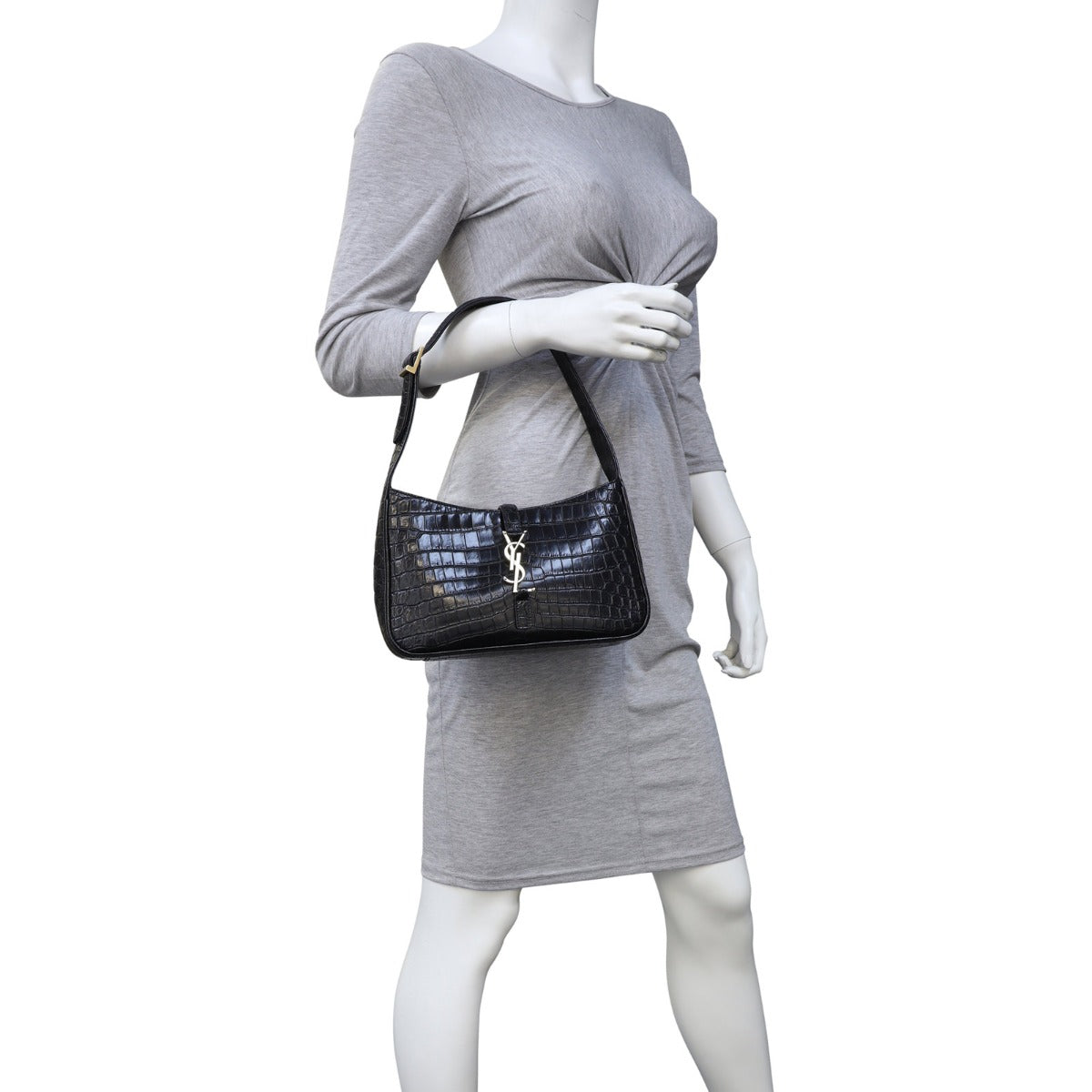 Saint Laurent Le 5 A 7 Hobo Croc-Embossed