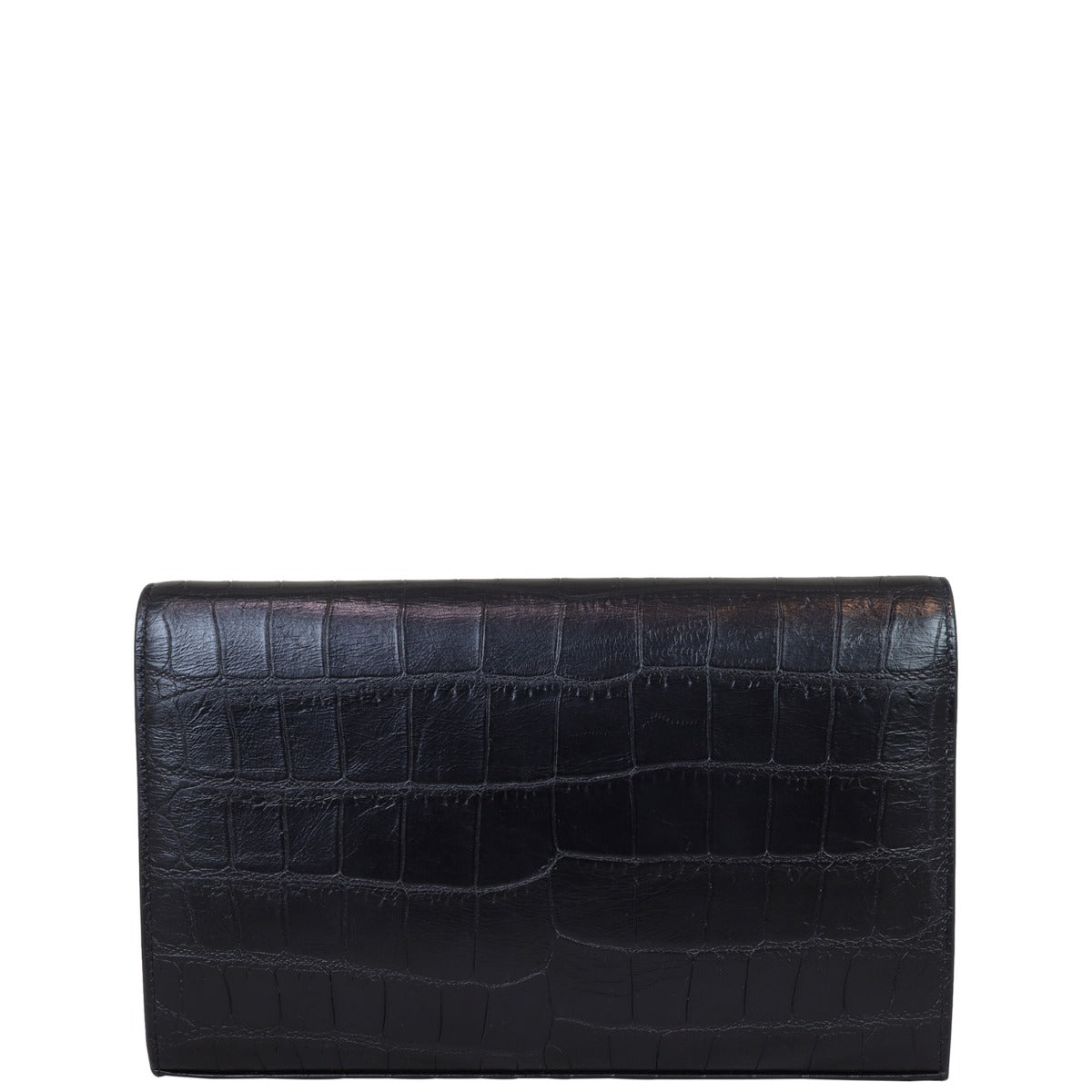 Saint Laurent Cassandre Chain Wallet Croc-Embossed