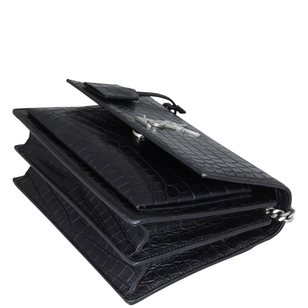 Saint Laurent Sunset Medium Croc-Embossed