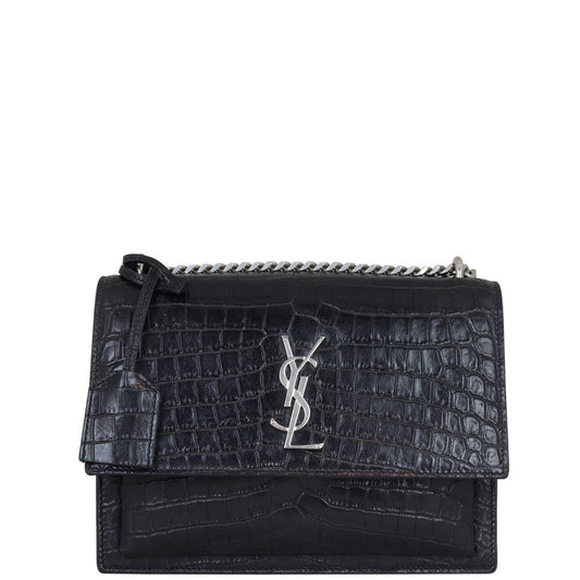 Saint Laurent Sunset Medium Croc-Embossed