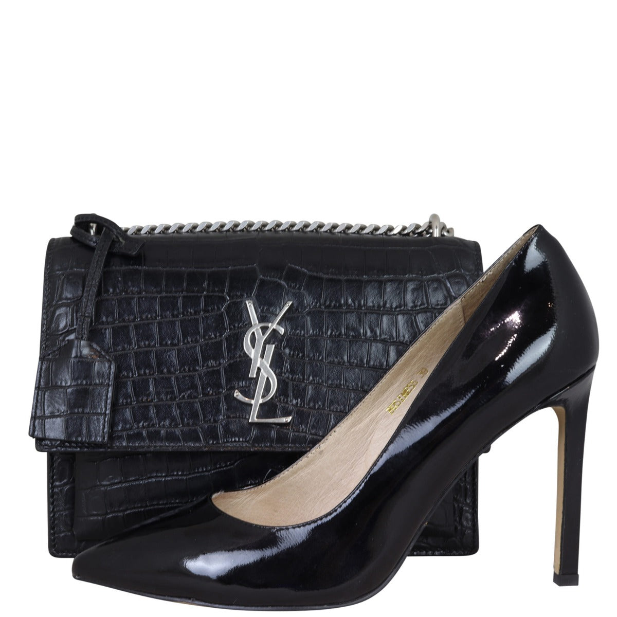 Saint Laurent Sunset Medium Croc-Embossed