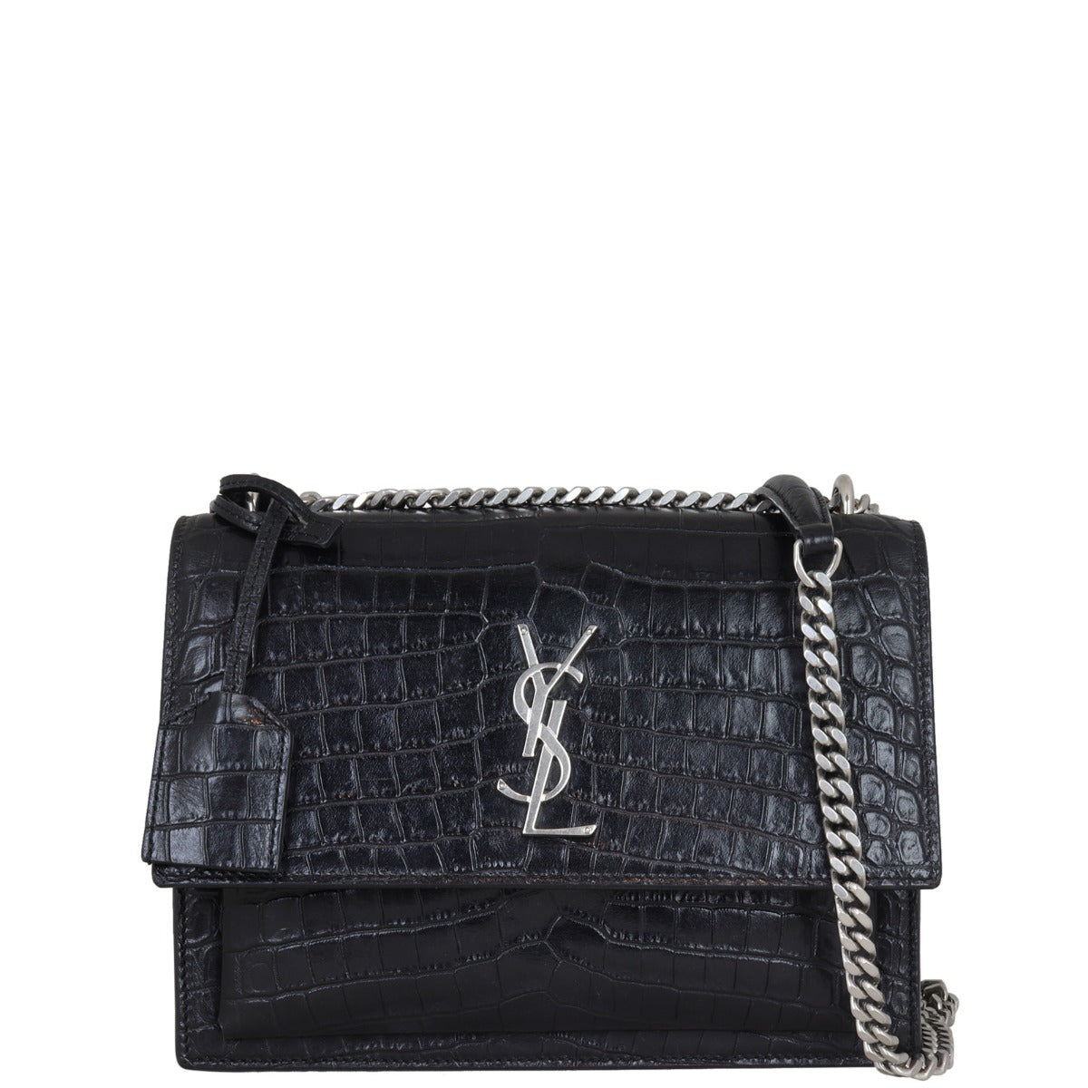 Saint Laurent Sunset Medium Croc-Embossed