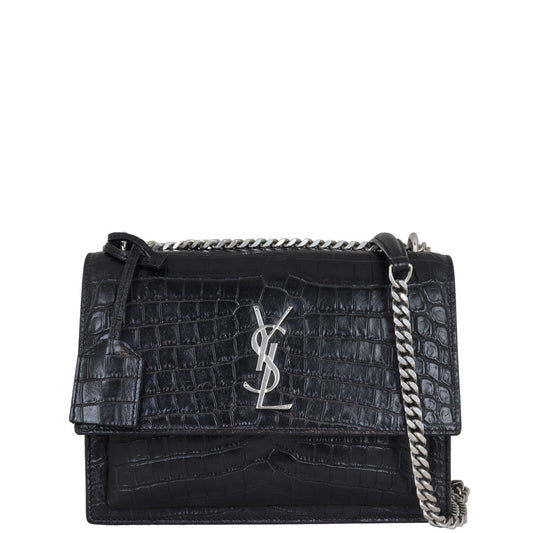Saint Laurent Sunset Medium Croc-Embossed