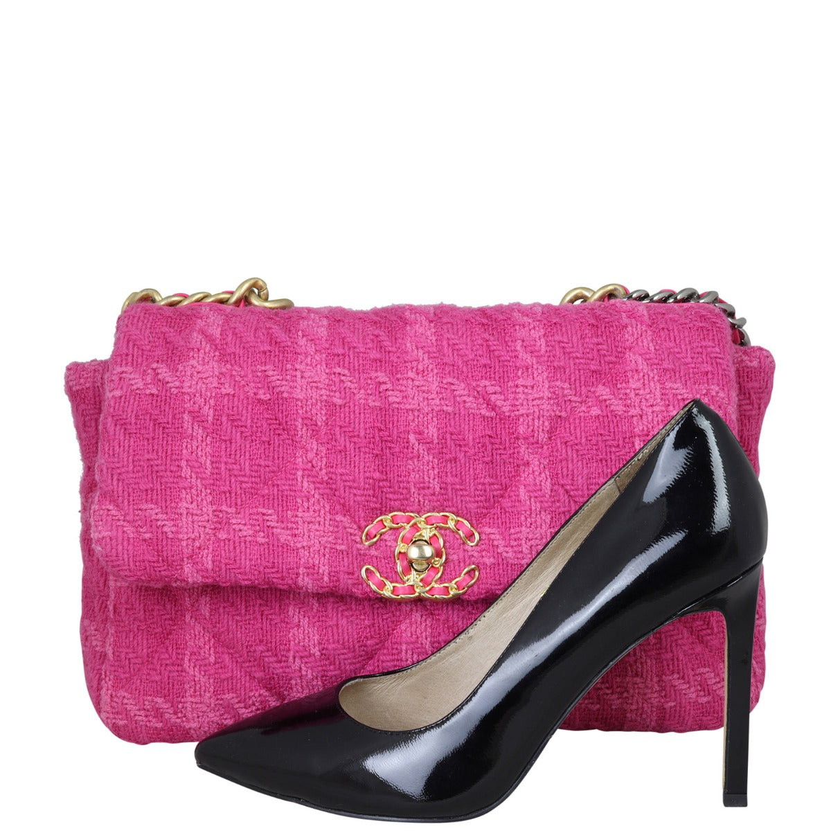 Chanel 19 Tweed Flap Bag Large | Pink