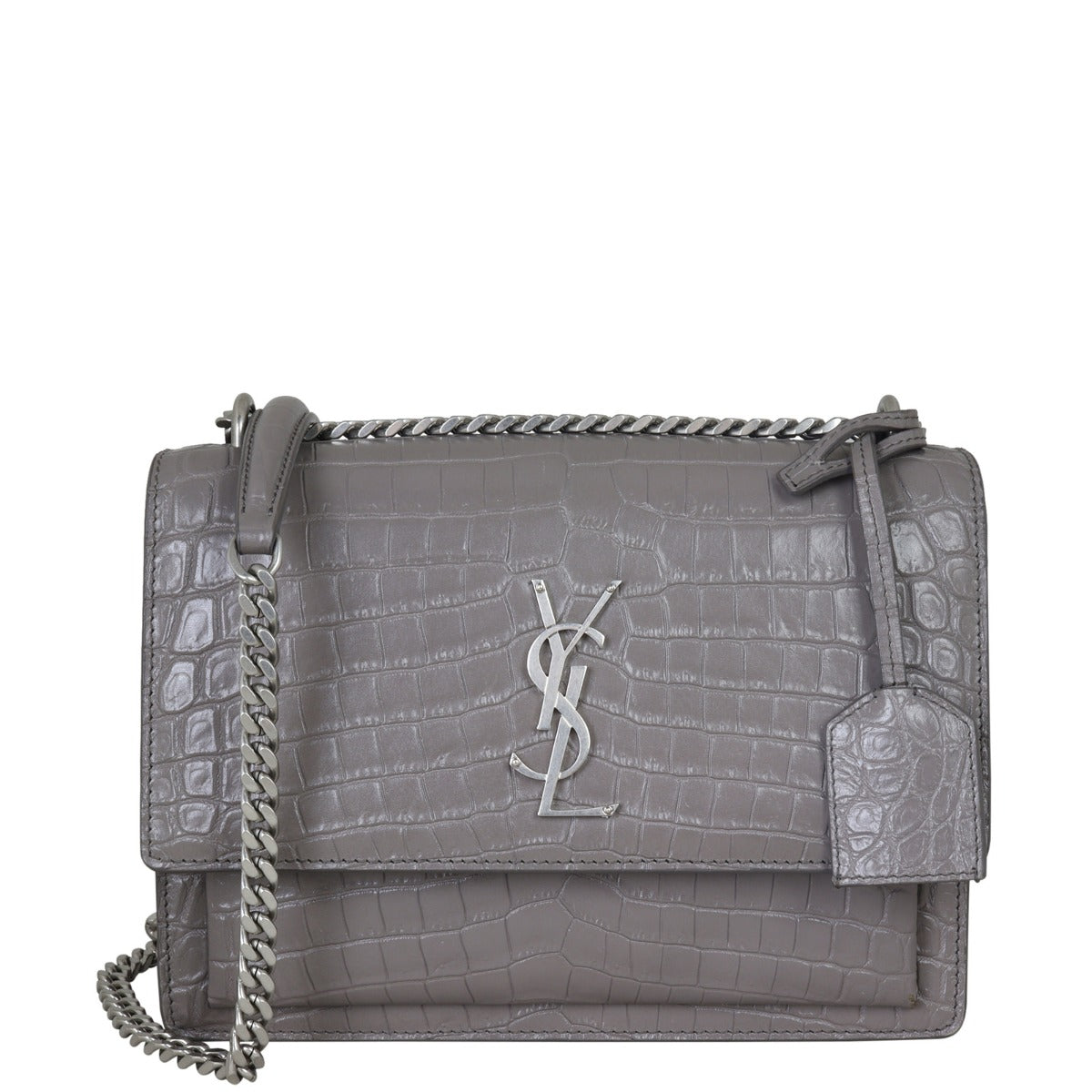 Saint Laurent Sunset Medium Croc-Embossed