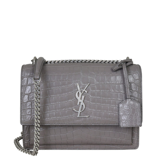 Saint Laurent Sunset Medium Croc-Embossed
