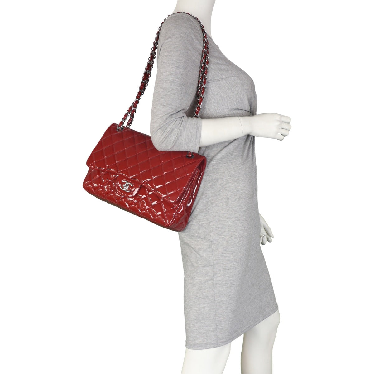 Chanel Classic Double Flap Jumbo Patent | Red Silver Hardware