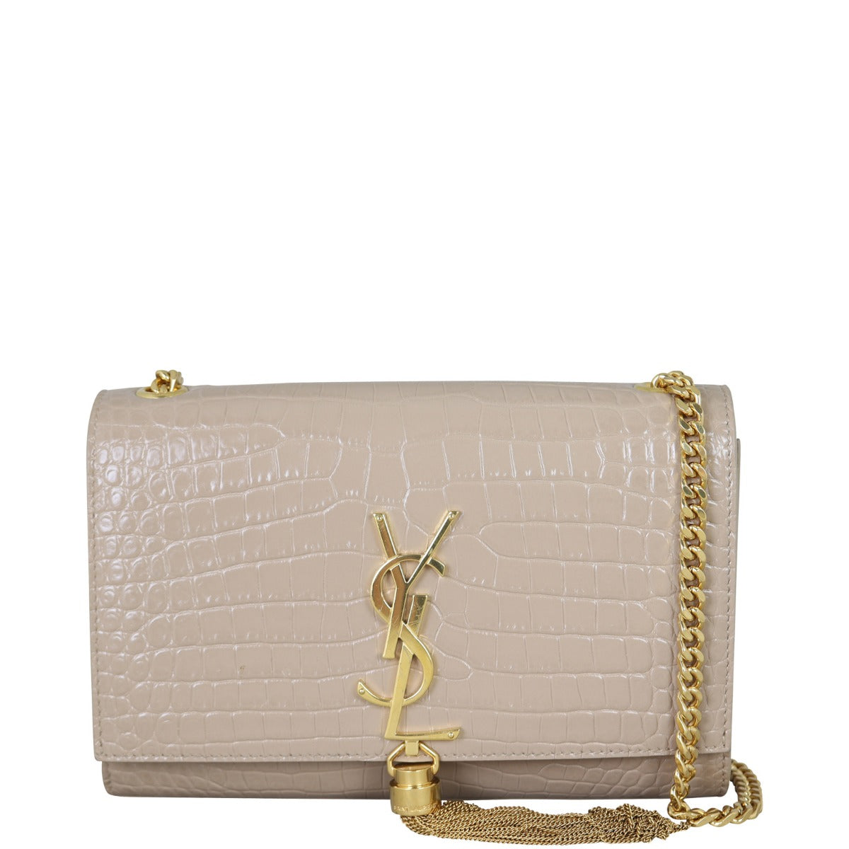 Saint Laurent Kate Tassel Chain Bag Small Croc-Embossed