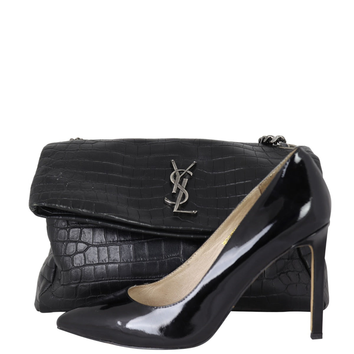 Saint Laurent West Hollywood Medium Croc-Embossed