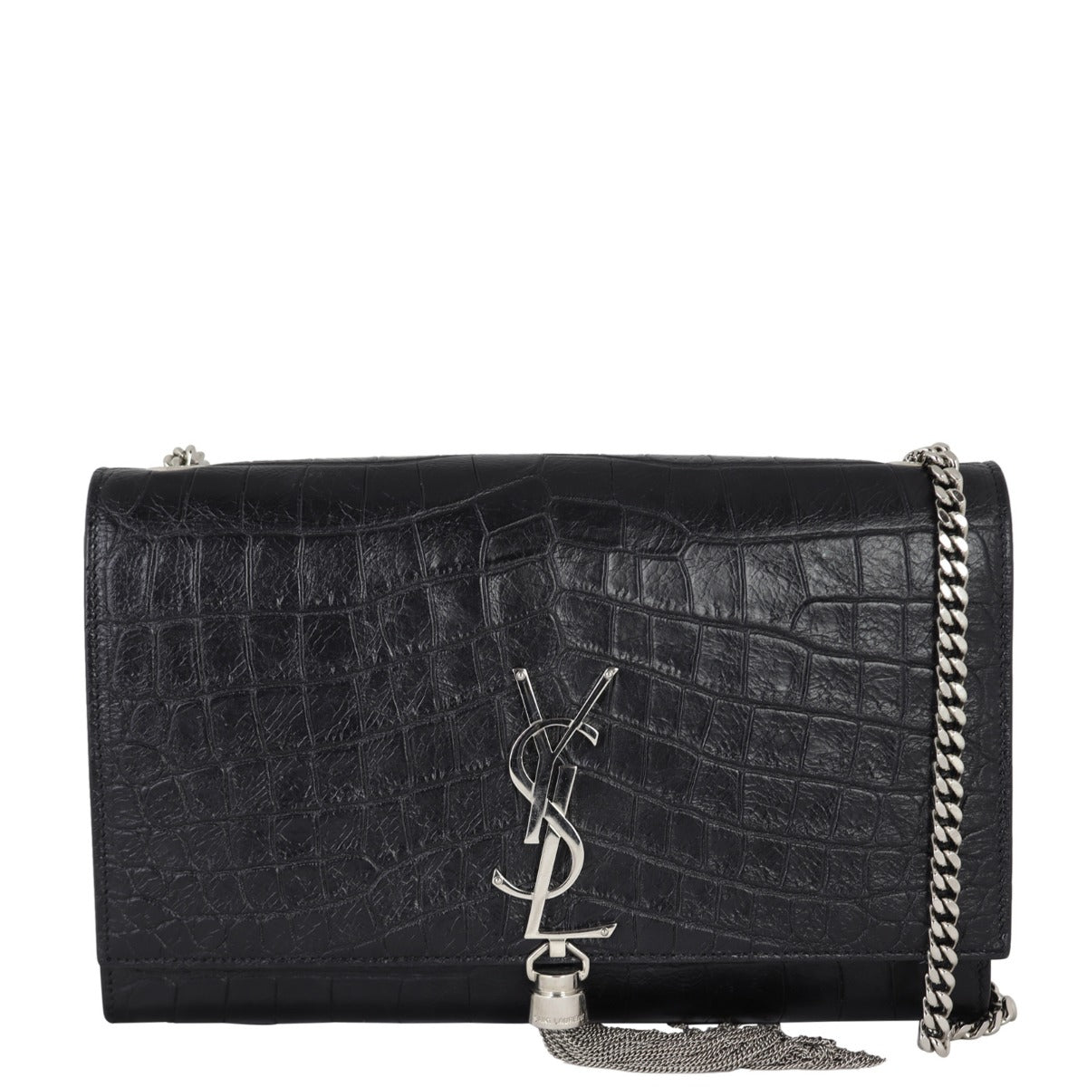 Saint Laurent Kate Tassel Chain Bag Medium Croc-Embossed