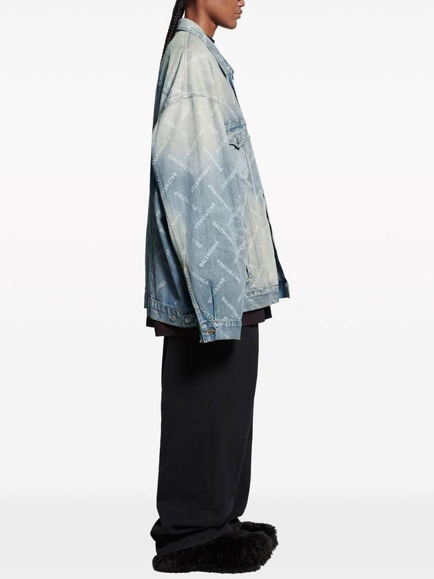 Luxury Balenciaga Trending 2025 Logo Print Denim Jacket Blue