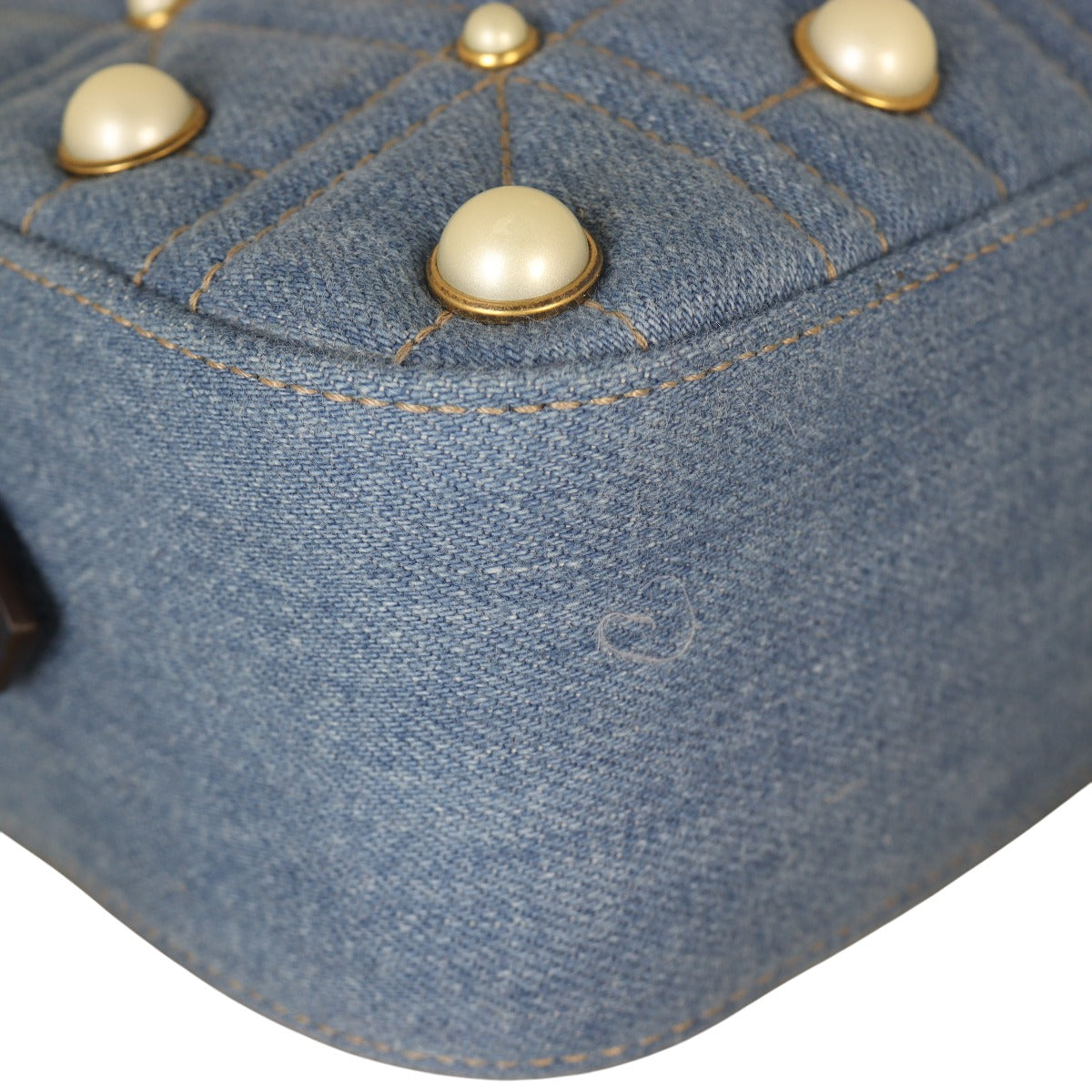 Gucci GG Marmont Small Camera Bag Denim Pearl Studded