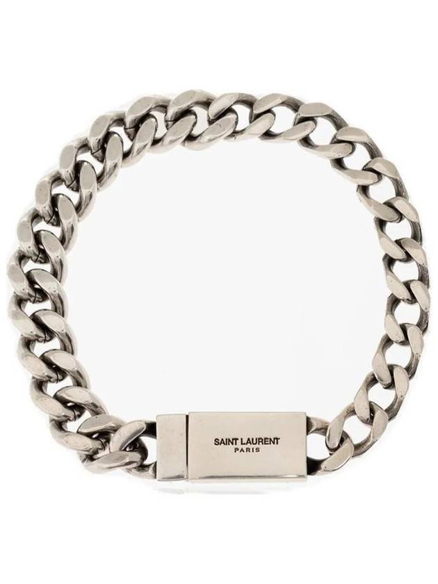 Luxury Saint Laurent Trending 2025 Men's Curb Chain Metal Bracelet Silver