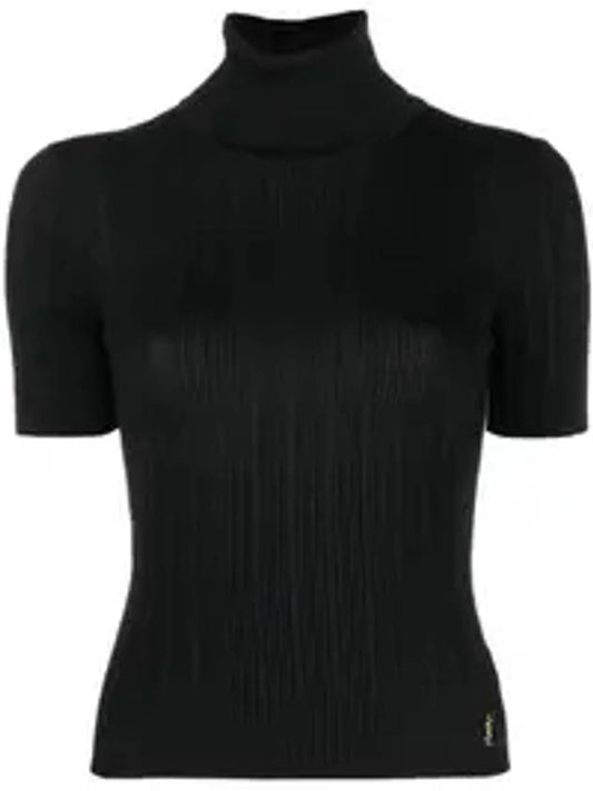 Luxury Saint Laurent Trending 2025 Rib Silk Monogram Short Sleeve Turtleneck Black