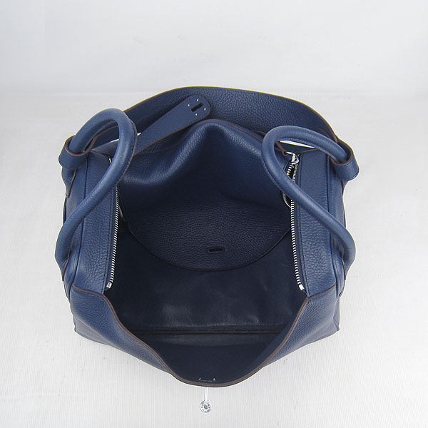 Luxury Hermes Lindy 34cm handbag 6208 dark blue Silver