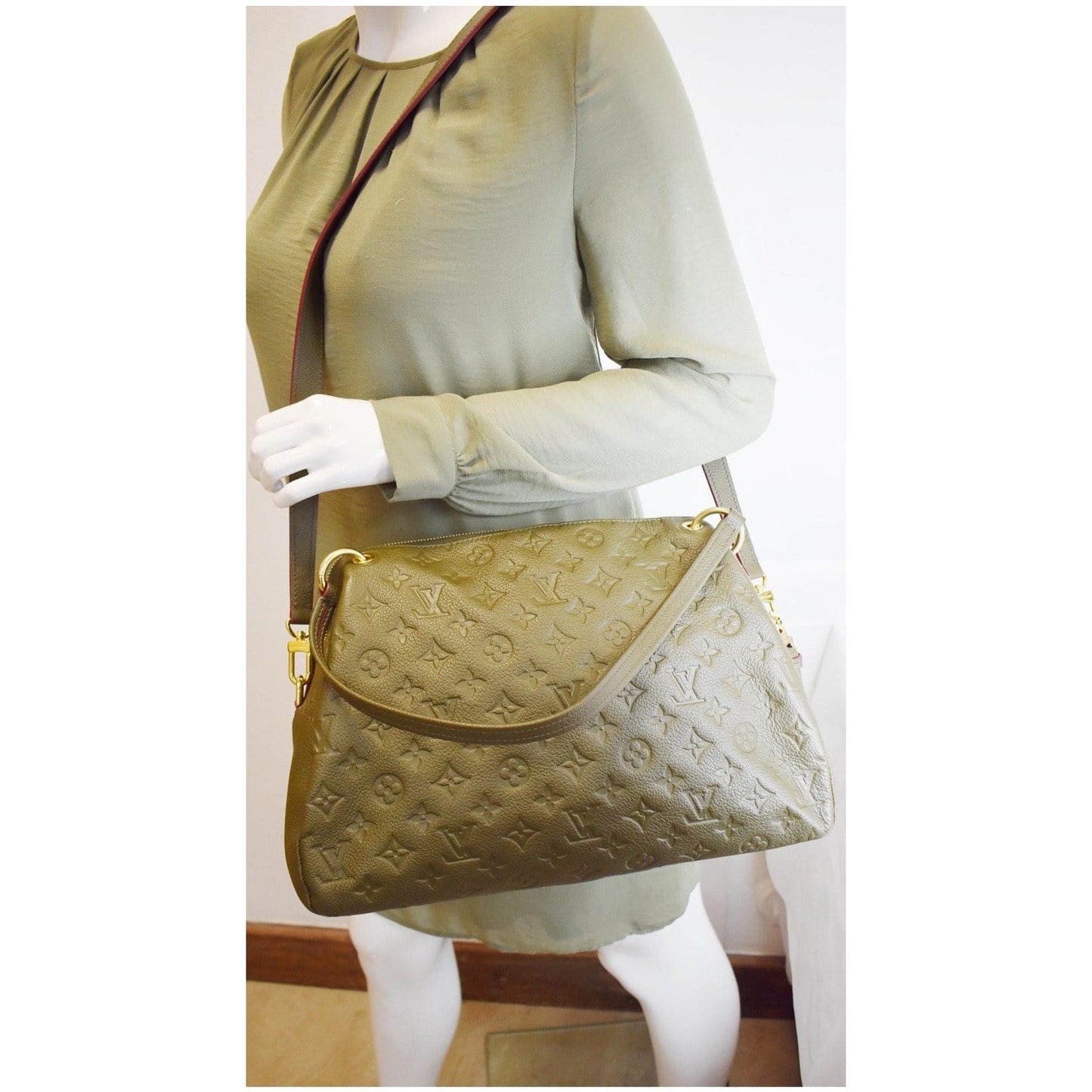 LOUIS VUITTON Ponthieu PM Empreinte Leather Shoulder Bag Olive