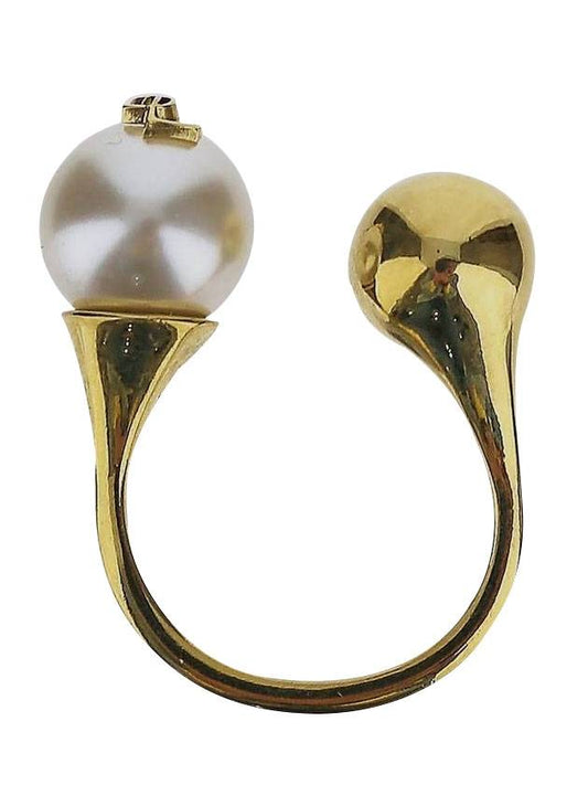 Luxury Saint Laurent Trending 2025 YSL Logo Pearl Ring Aging Brass Gold