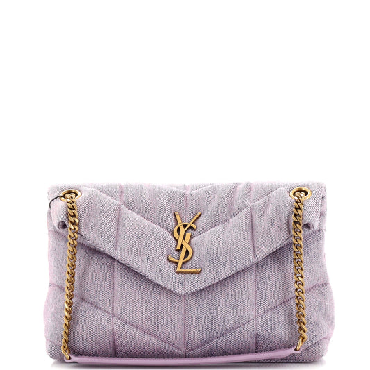 Luxury Saint Laurent Trending 2025 Loulou Puffer Shoulder Bag Quilted Vintage Denim Small