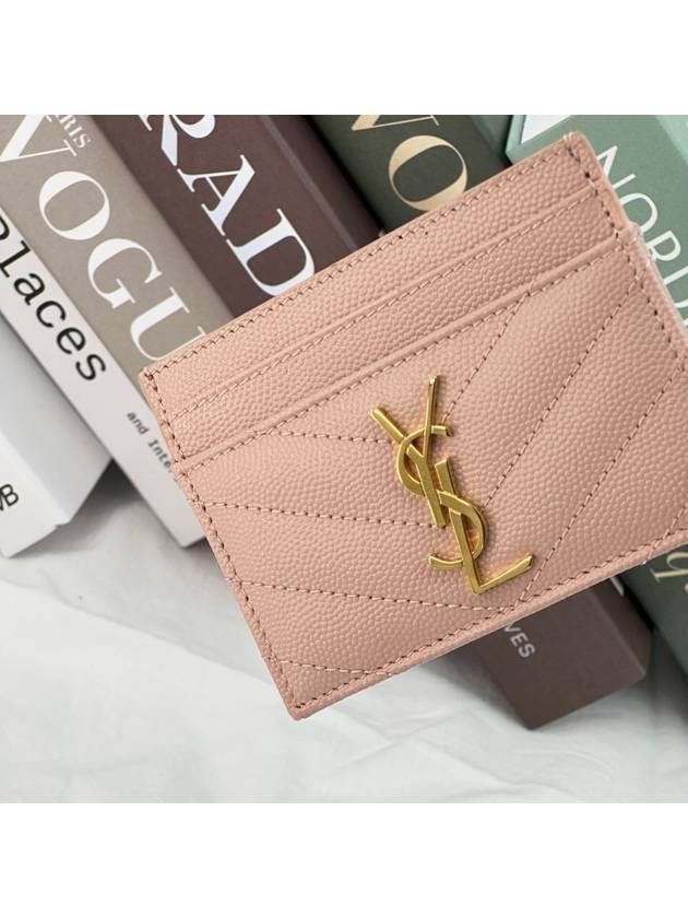 Luxury Saint Laurent Trending 2025 Gold Hardware Matelasse Caviar Leather Card Wallet Pale Pink