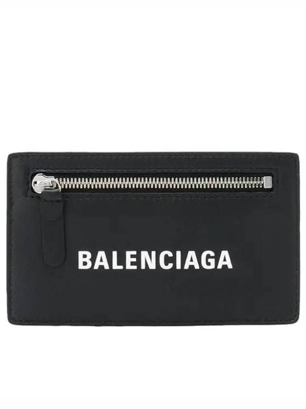 Luxury Balenciaga Trending 2025 Logo Leather Card Wallet Black