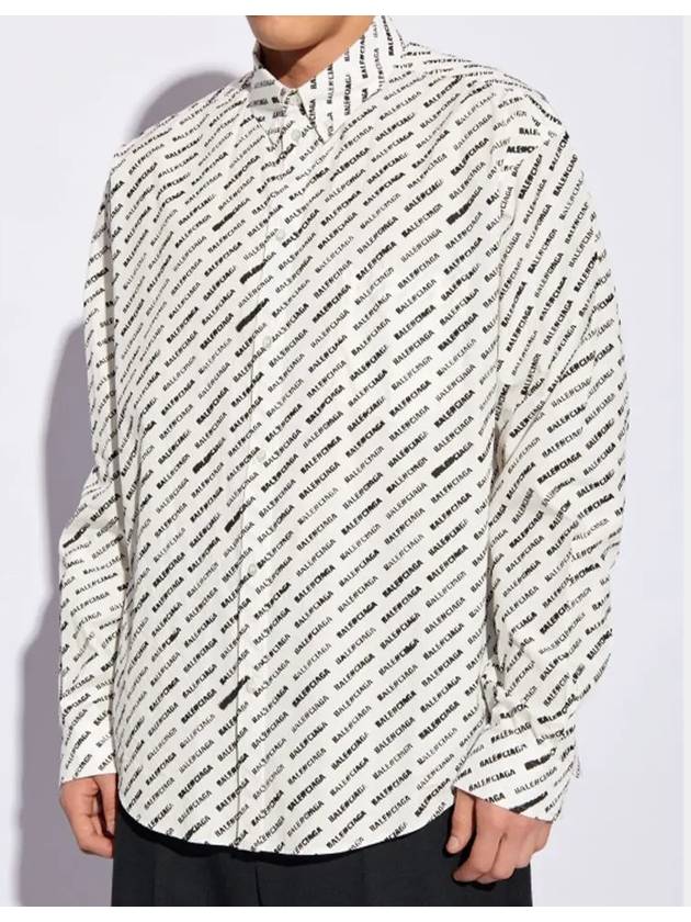 Luxury Balenciaga Trending 2025 Allover Logo Print Long Sleeve Shirt White Black