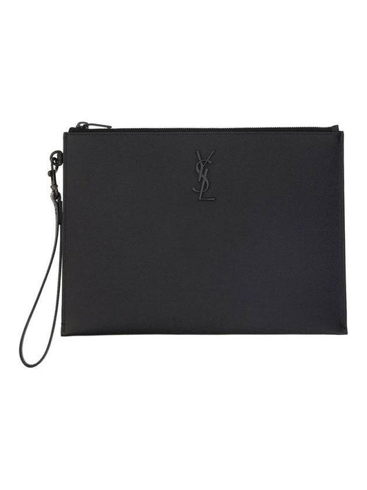 Luxury Saint Laurent Trending 2025 Monogram Strap Tablet Clutch Bag Black Black