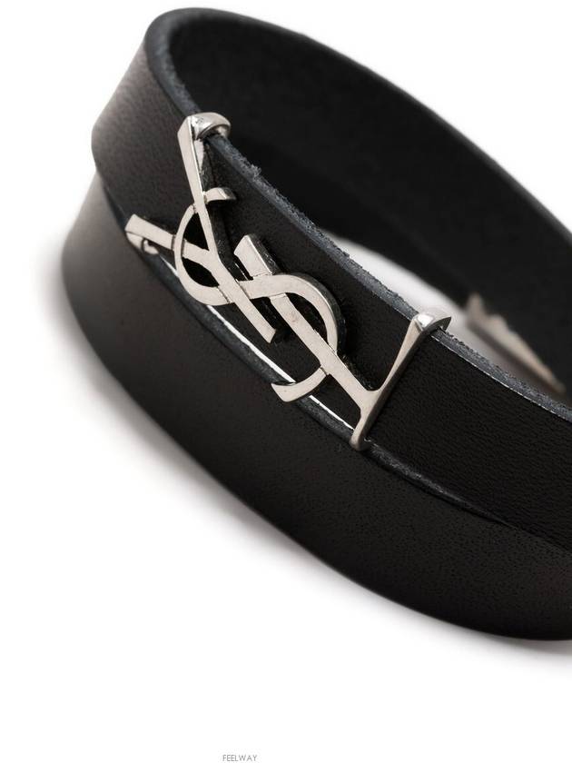 Luxury Saint Laurent Trending 2025 Silver Logo Leather Bracelet Black