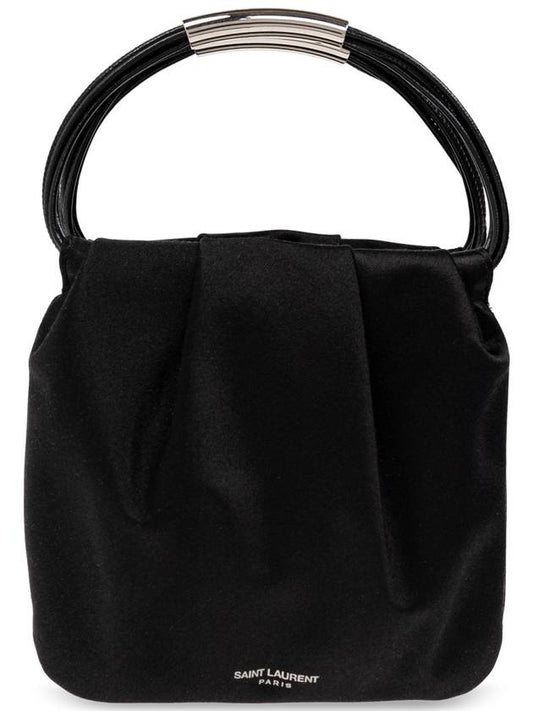 Luxury Saint Laurent Trending 2025 Logo Stamp Drawstring Small Tote Bag Black