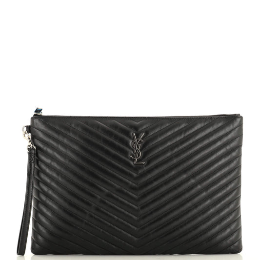 Luxury Saint Laurent Trending 2025 Classic Monogram Wristlet Pouch Matelasse Chevron Leather Large