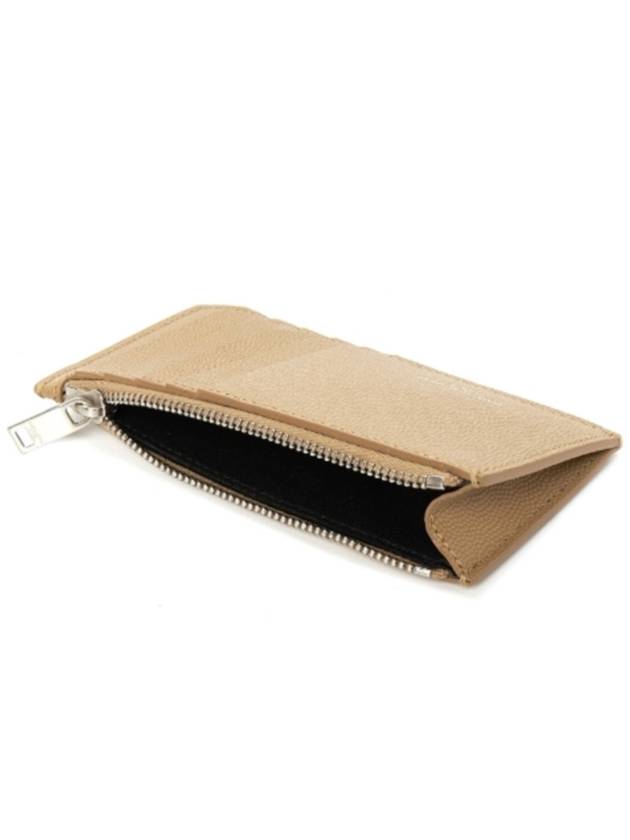Luxury Saint Laurent Trending 2025 Logo Print Pebbled Leather Card Wallet Brown